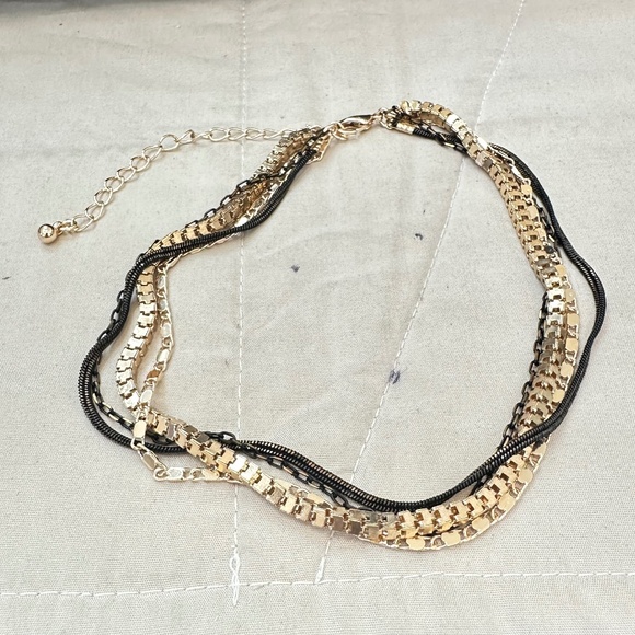 Gold Tone & Black 4 Strand Chain Bracelet/Chocker. EUC - Picture 3 of 14
